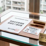賃貸住宅管理業登録完了通知書と業務管理者証がデスクに置かれているイメージ